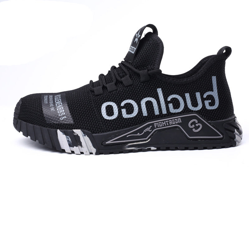 Sapatos de trabalho com biqueira de aço indestrutível para homens com estampa de letras - O Retalho