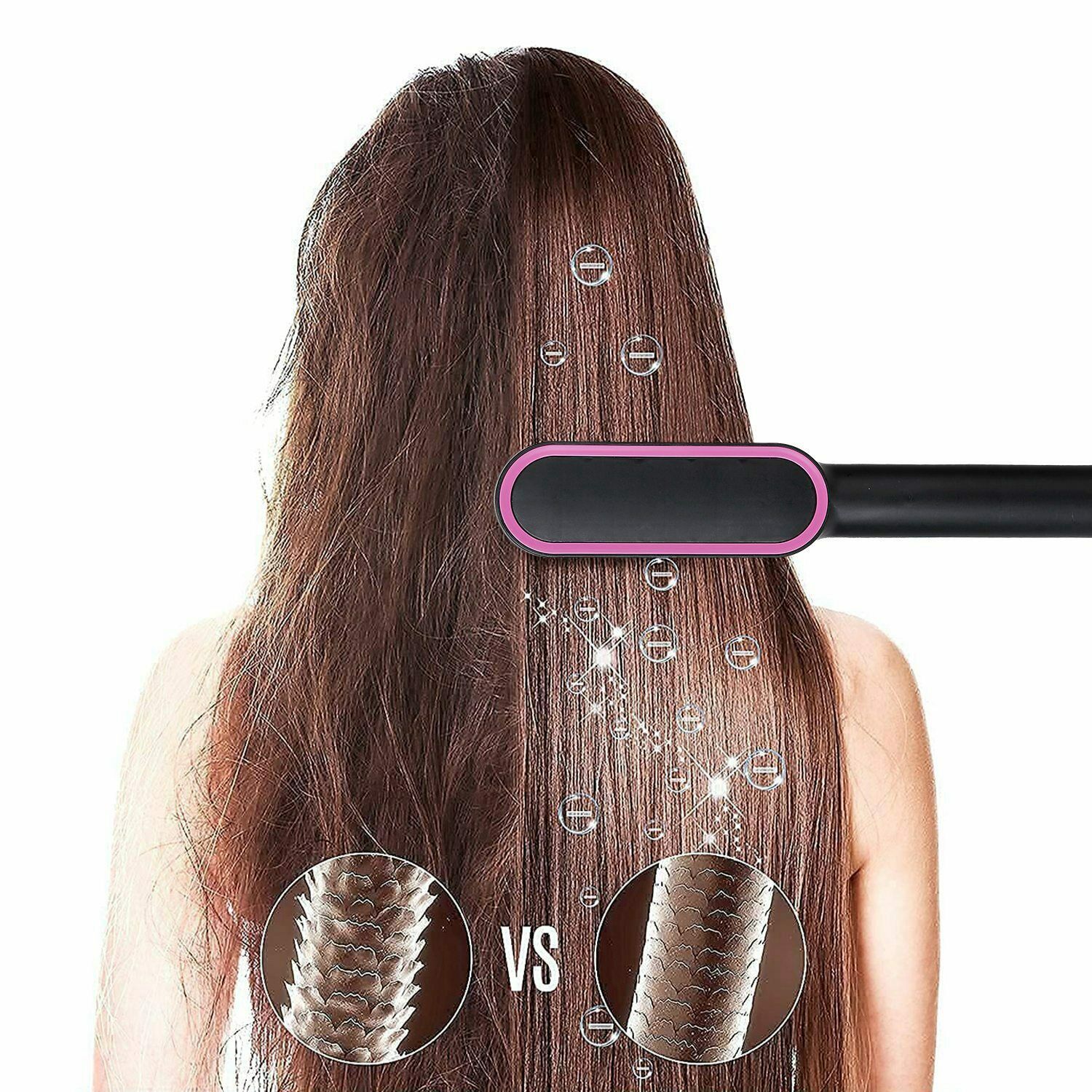 Escova Alisadora de Cabelo Elétrica 2 em 1 Pente Quente Ajuste Calor Encrespador