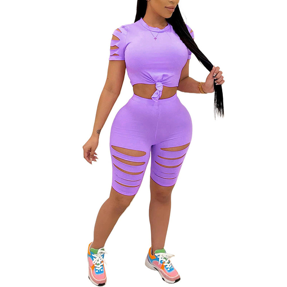 Conjunto Esportivo Casual Fashion com Detalhes Desfiados para Mulheres - O Retalho