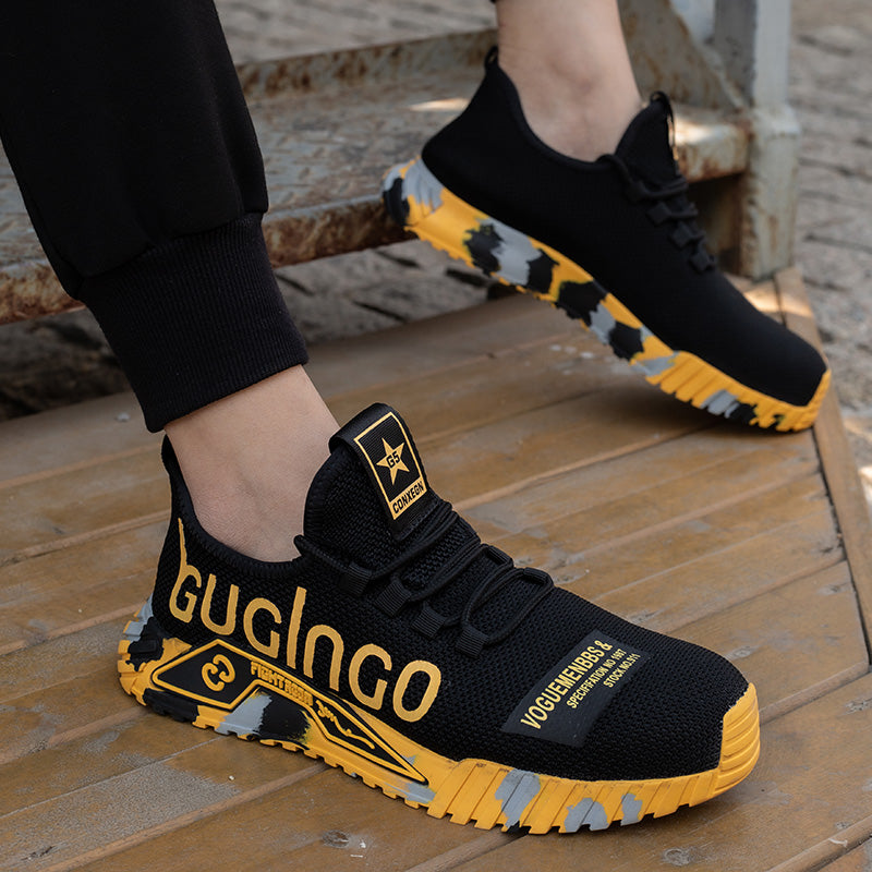 Sapatos de trabalho com biqueira de aço indestrutível para homens com estampa de letras - O Retalho