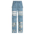 Jeans Rasgado Reto de Cintura Alta Feminino - O Retalho