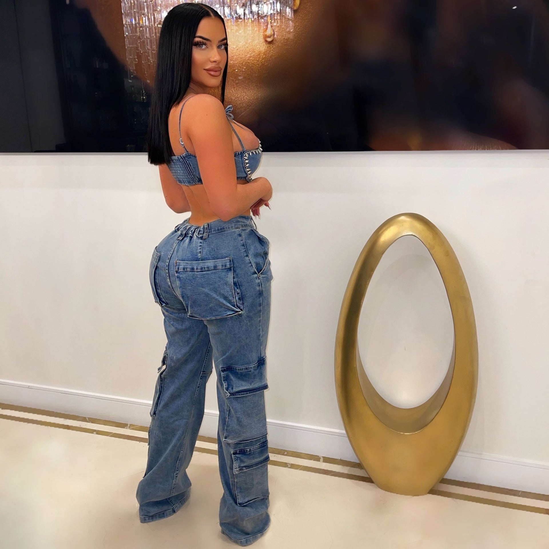 Calças Jeans com bolsos laterais - O Retalho
