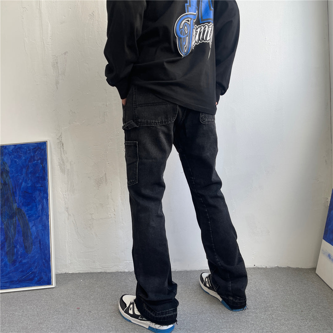 Calças Jeans com Patchwork Micro Flare e Barra Desfiada - O Retalho