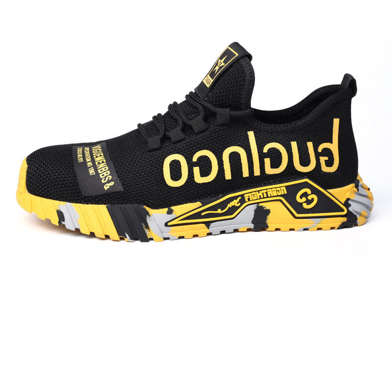 Sapatos de trabalho com biqueira de aço indestrutível para homens com estampa de letras - O Retalho