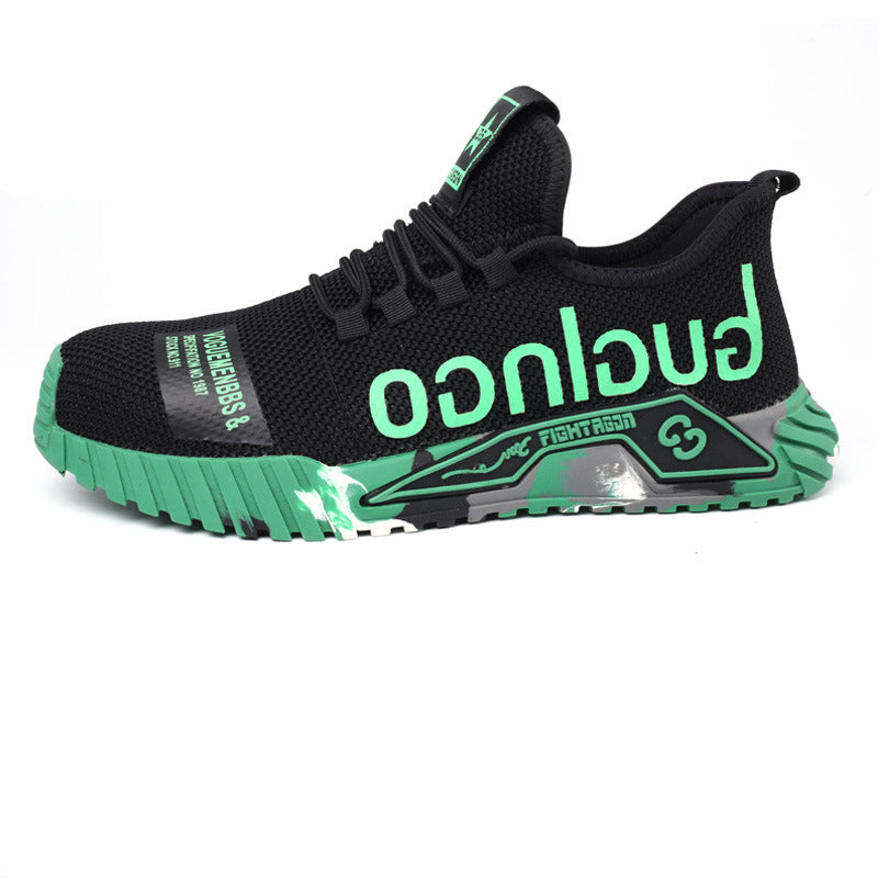 Sapatos de trabalho com biqueira de aço indestrutível para homens com estampa de letras - O Retalho