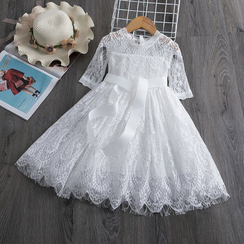 vestido de renda para meninas primavera e outono - O Retalho