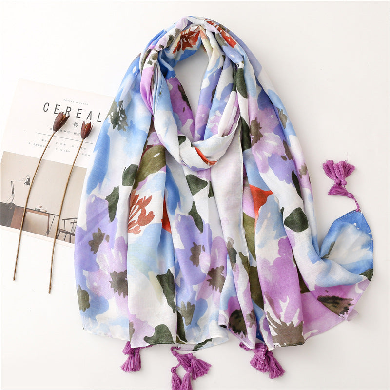 New Blooming Color Cotton And Linen Feel Scarf Soft Shawl - O Retalho