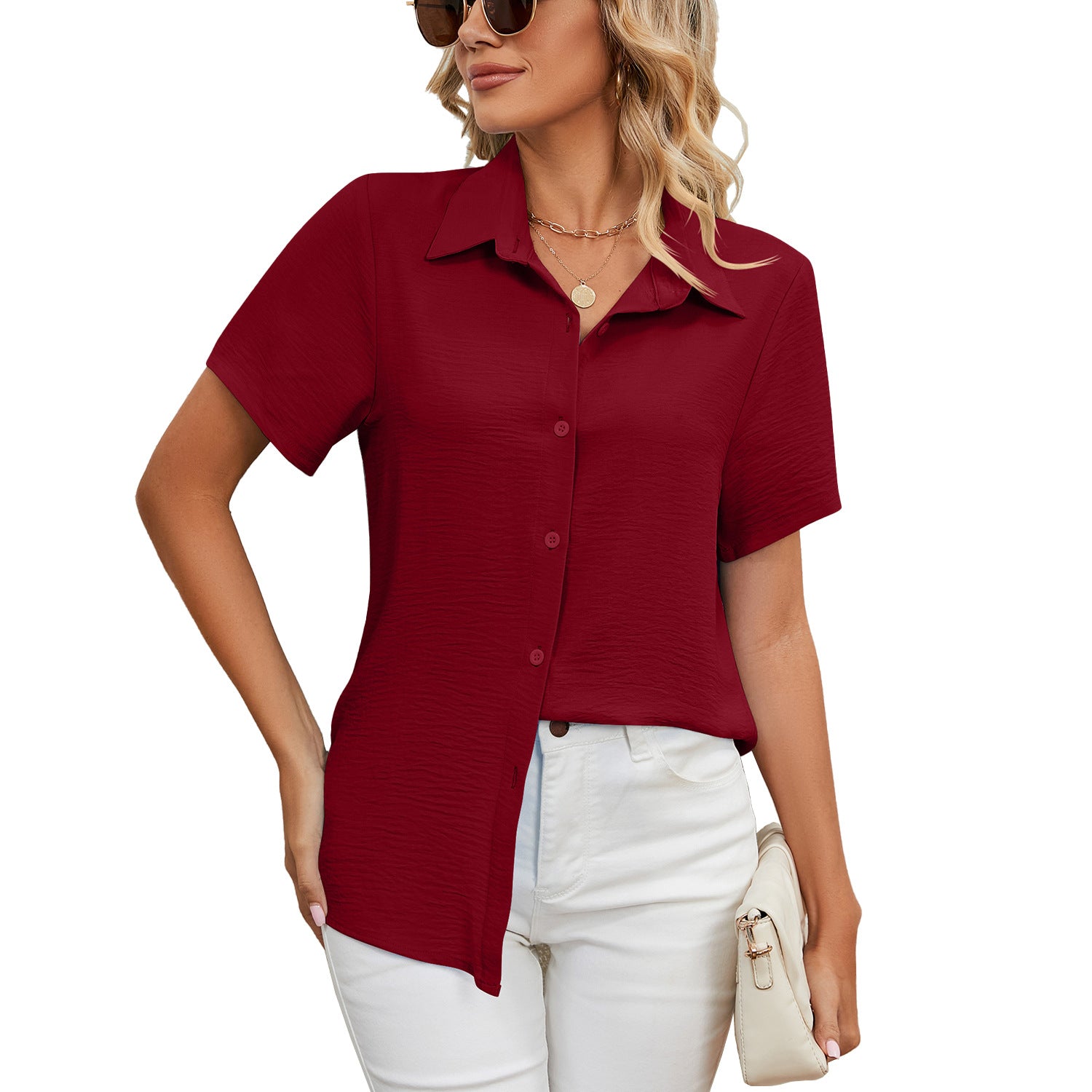 camisa casual com decote em V - O Retalho