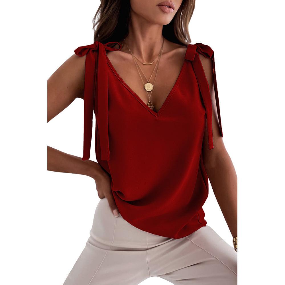 Blusa com alças em laços com decote em V - O Retalho