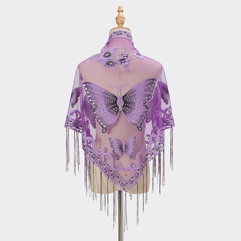 Lace Hollow-out Solid Color Triangle Women's Scarf - O Retalho