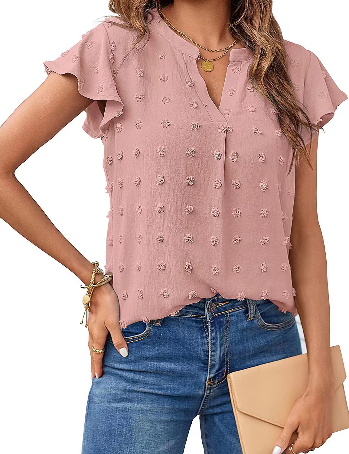Camisa com V Pescoço Manga Curta - O Retalho