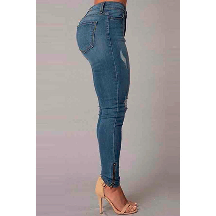 Calças jeans femininas com tornozelo ajustado, modelagem slim e cintura que realça os quadris, Calças femininas - O Retalho