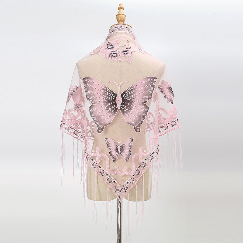 Lace Hollow-out Solid Color Triangle Women's Scarf - O Retalho