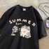 Women's Printed Hong Kong Style Half Sleeve Loose Cotton Short Sleeve - O Retalho