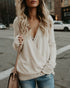 V-neck long-sleeved t-shirt women loose clothes - O Retalho