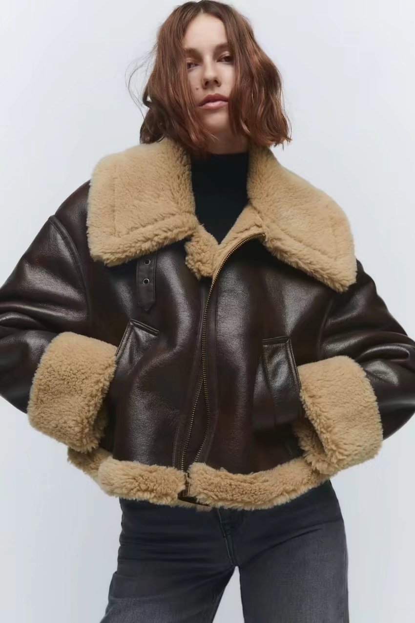 Women's Casual Fur Brown Double-sided Short Coat - O Retalho