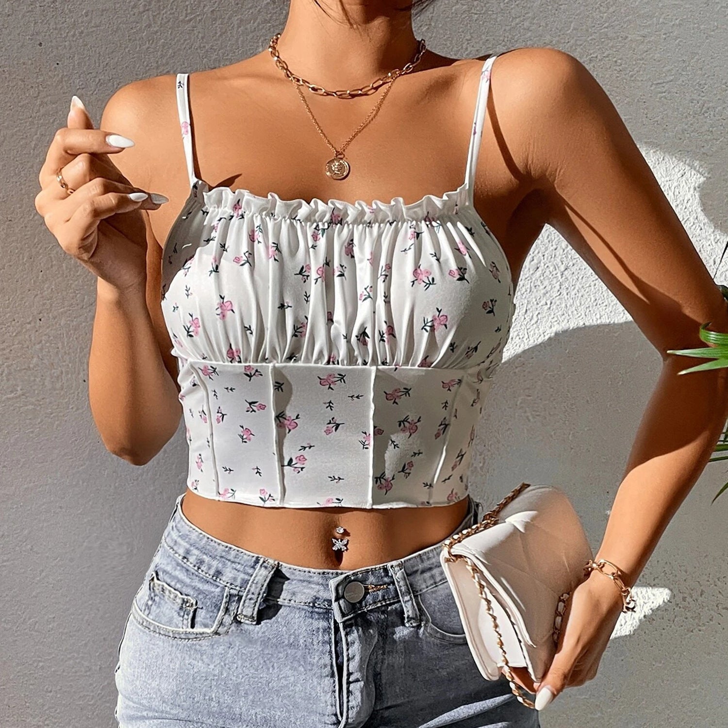 Crop top com alças com babados - O Retalho