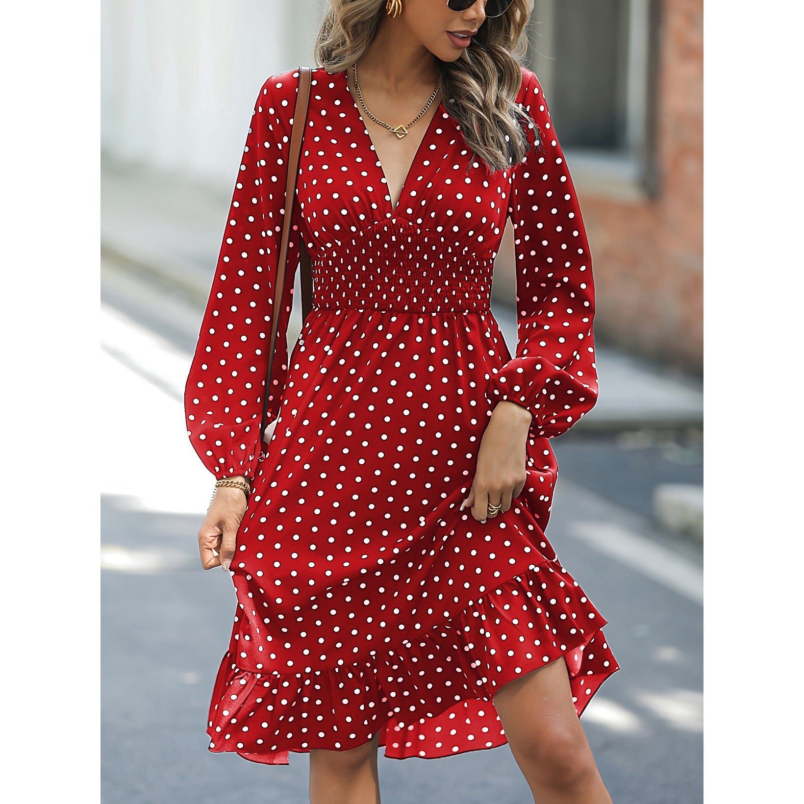 Vestido de Manga Longa com Bolinhas - O Retalho