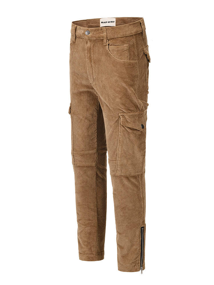 Calças Cargo Slim com Zíper em Corduroy, Estilo Retro Distressed High Street - O Retalho