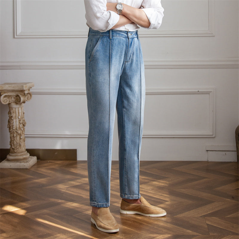 Calças de lounge vintage em denim fino e respirável com pernas retas - O Retalho