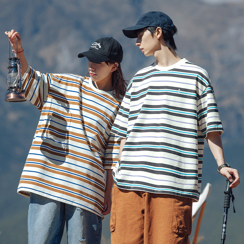 🥵camiseta masculina para Verão estilo solto e bordado casal manga curta - O Retalho