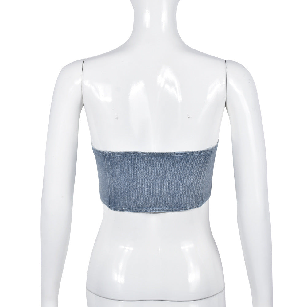 Top de tubo de jeans com zíper irregular - O Retalho