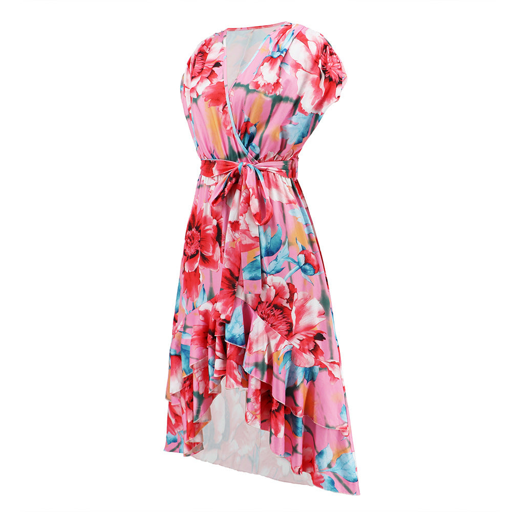Vestido estampado com mangas curtas e decote em V - O Retalho