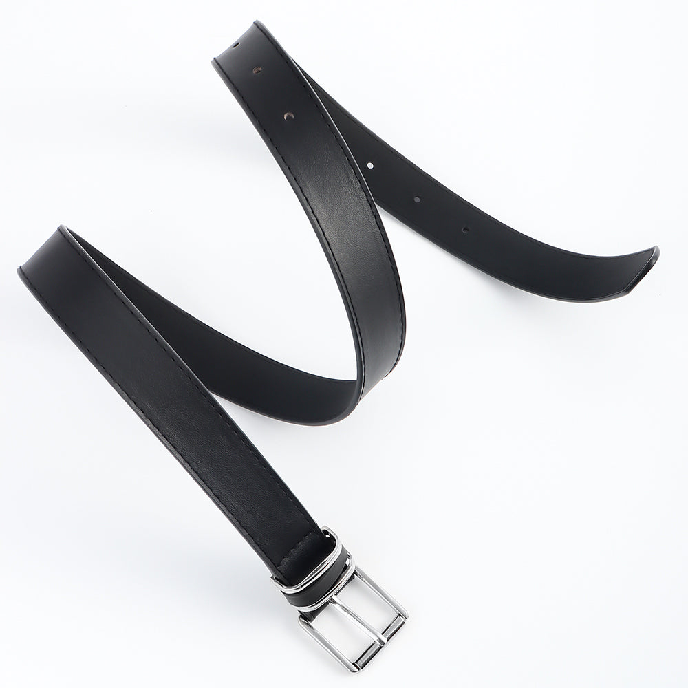 Men's And Women's Belts Simple Casual Retro Belt Metal Square Silver Button-head Fashion Collocation - O Retalho