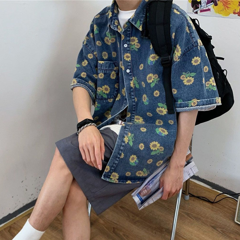 Retro Do The Old Cowboy Shirt Men's Summer Hong Kong Washed Loose Short Sleeve Top - O Retalho