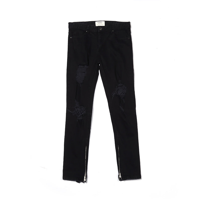 Jeans Masculino High Street Style Rasgado Preto na Moda Urbana - O Retalho