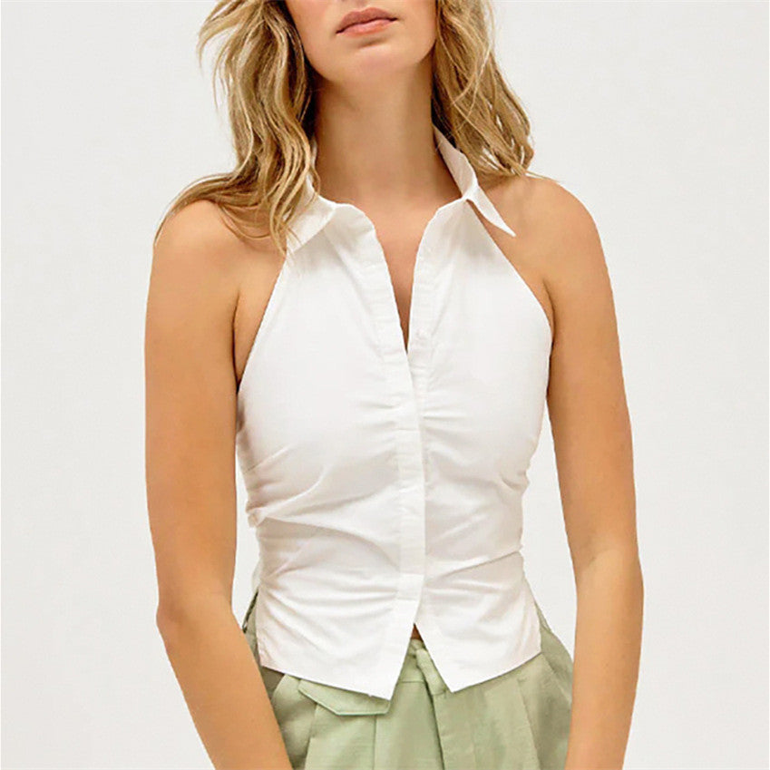 Crop top de gola alta sem costas , sem mangas - O Retalho