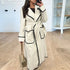 Women's Fashionable Warm Long-sleeved Lapel Woolen Lace-up Coat - O Retalho