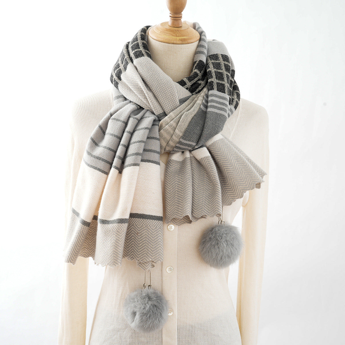 Cashmere Plaid Striped Jacquard Thickened Scarf - O Retalho