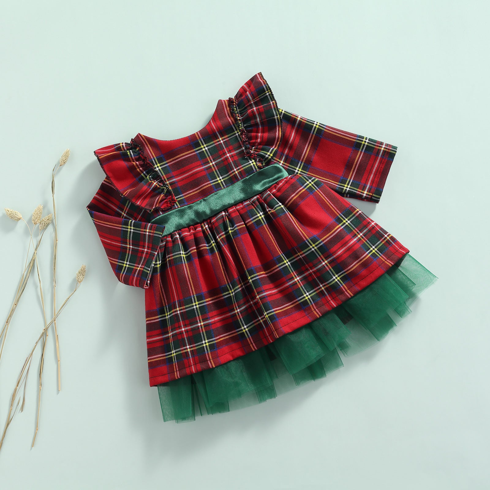 Vestido de Natal com laço xadrez vermelho para meninas - O Retalho