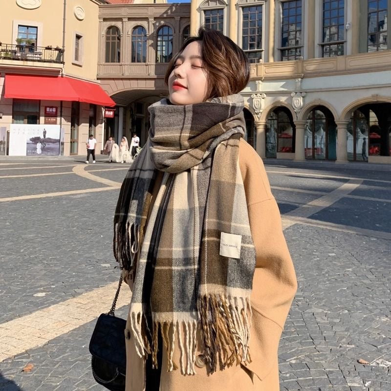 Plaid Scarf For Women Thickened Warm - O Retalho