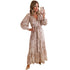 Leopard Print V Neck Long Sleeve Dress - O Retalho