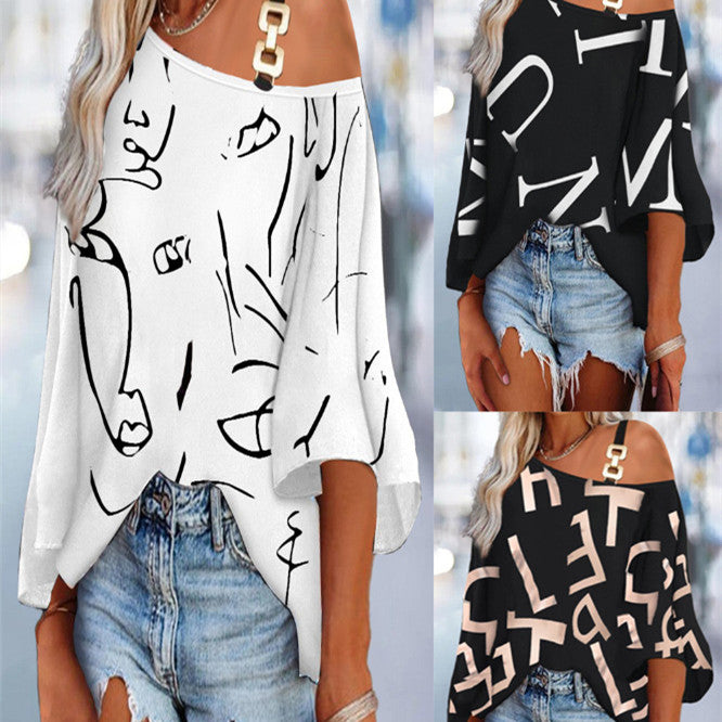 Women's Patchwork Loose Casual Top Printed T-shirt - O Retalho