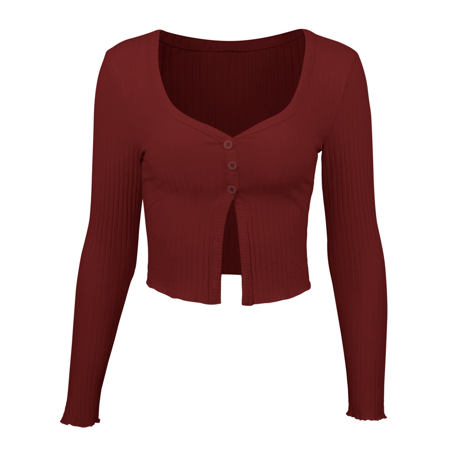 Long Sleeved Crop Cardigan Top Sexy Button Knit T-shirt - O Retalho