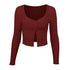 Long Sleeved Crop Cardigan Top Sexy Button Knit T-shirt - O Retalho