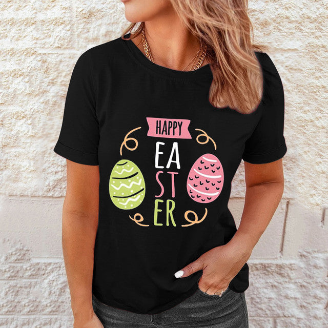 Camisa manga curta casual de estampa Páscoa - O Retalho