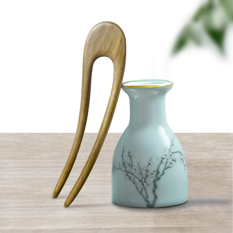 Green Ebony U-shaped Hairpin Ancient Style Modern Simple Hairstyle - O Retalho