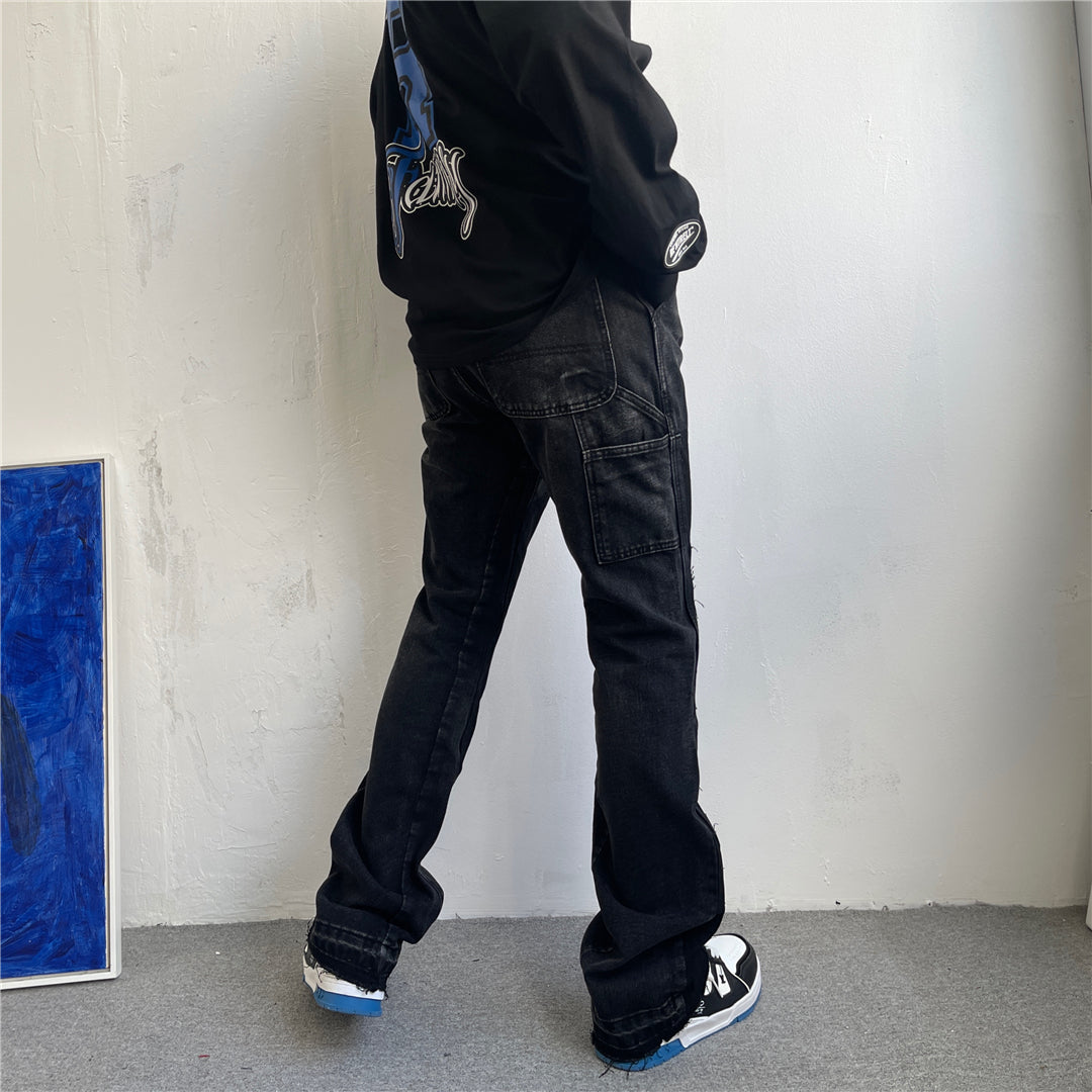 Calças Jeans com Patchwork Micro Flare e Barra Desfiada - O Retalho
