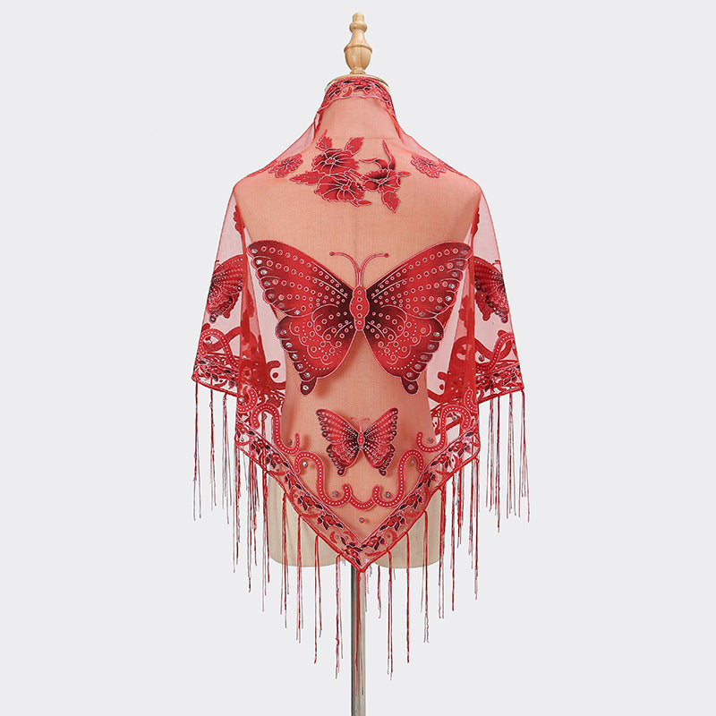 Lace Hollow-out Solid Color Triangle Women's Scarf - O Retalho