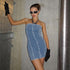Ripped Wool Tops Denim Tube Top Wrapped Chest Sheath Dress - O Retalho