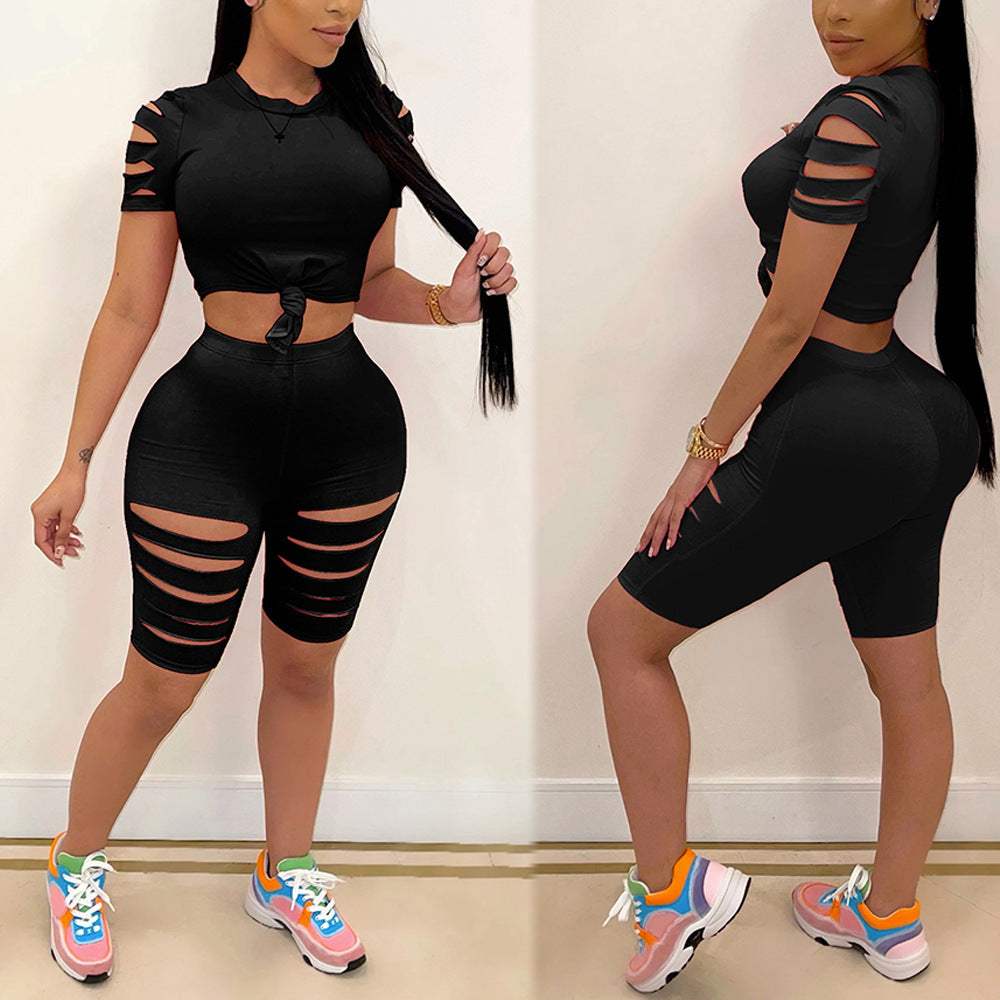 Conjunto Esportivo Casual Fashion com Detalhes Desfiados para Mulheres - O Retalho