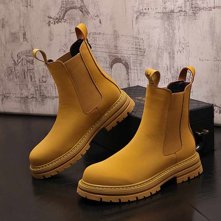 Botas casuais de couro com elástico nas laterais - O Retalho