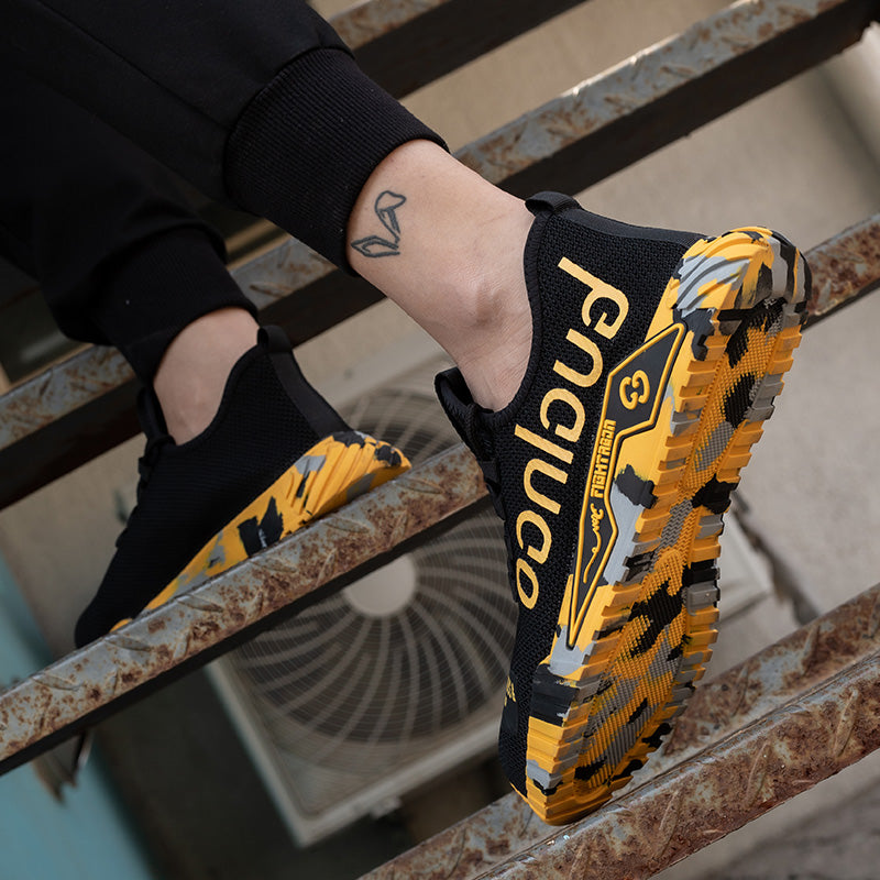Sapatos de trabalho com biqueira de aço indestrutível para homens com estampa de letras - O Retalho