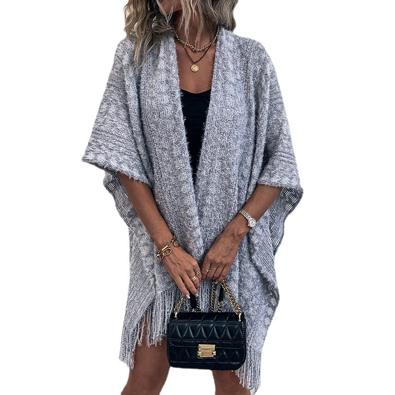 Polyester Yarn Crocheted Hollow Knitted Tassel Cape And Shawl Sweater Women's Cardigan - O Retalho