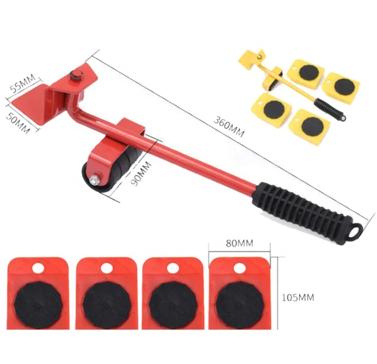 Kit de Elevação de Móveis - 5 Conjuntos Ferramentas Pesadas para Movimentação de Móveis em Carpetes com Sistema de Rolos - O Retalho